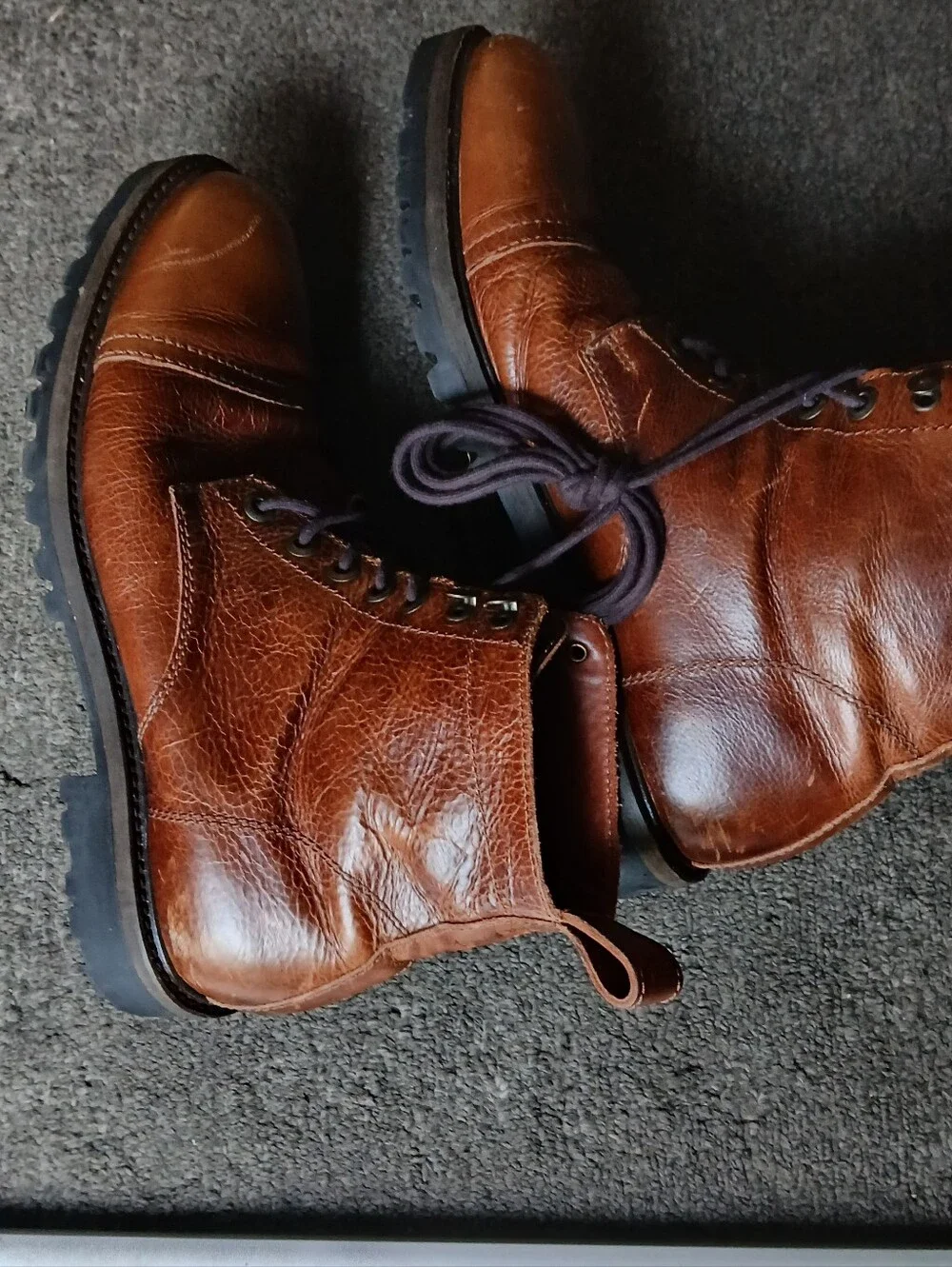 Patina Men's Brown Leather Lace-Up Boots Size 10